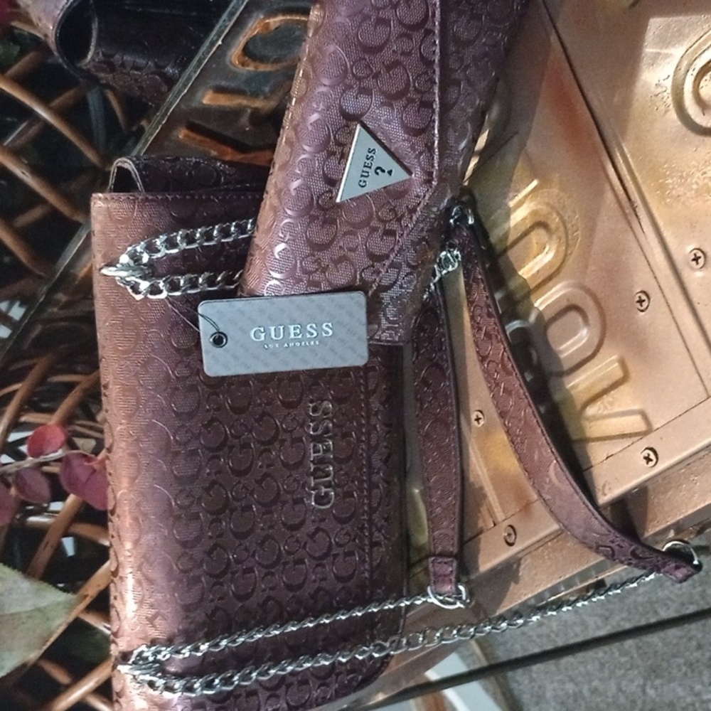 Guess Metallic Brown Clutch and Wristlet Set